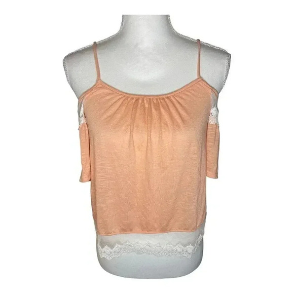 L.A. Hearts Women’s Medium Peach & White Lace Sleeveless Cold Shoulder Crop Top‎ - Picture 1 of 4